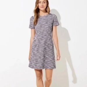Loft Tweed Short Sleeve Shift Dress Multicolored Navy Lines Size 8